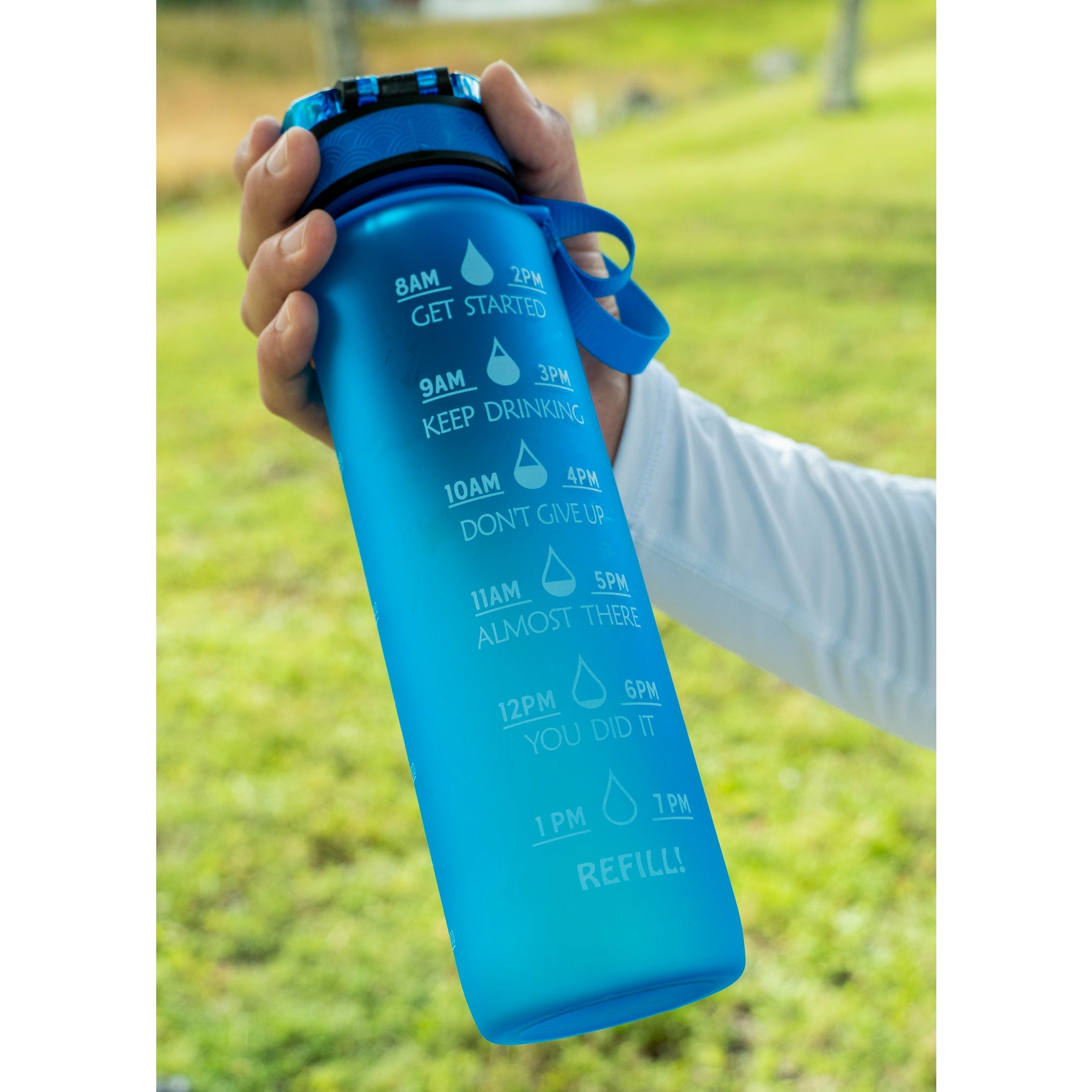 NutriFit Plus Hydration Water Bottle for everyday use 32oz - BPA Free - Leak Proof System - Time Markers - Multi Colors