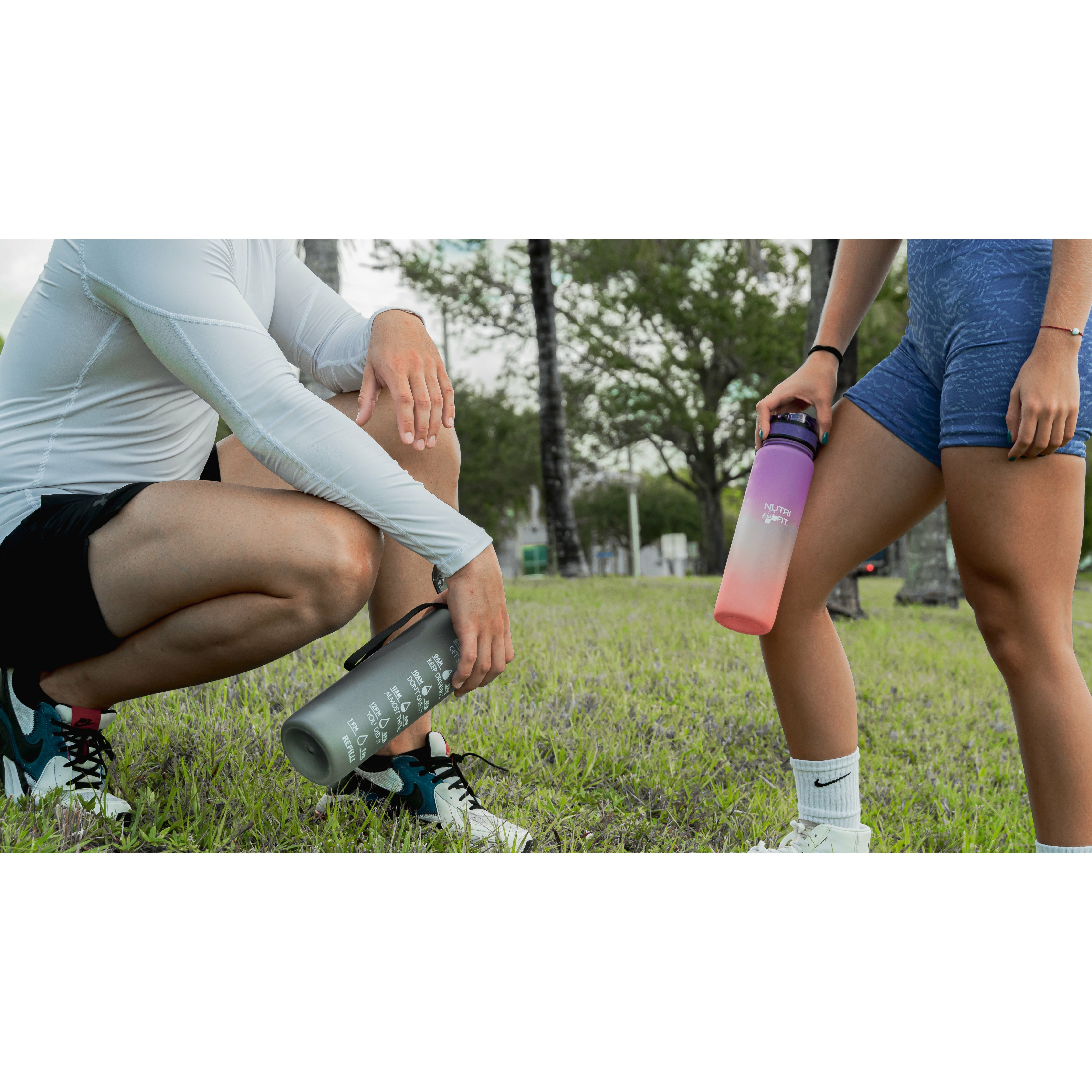 NutriFit Plus Hydration Water Bottle for everyday use 32oz - BPA Free - Leak Proof System - Time Markers - Multi Colors