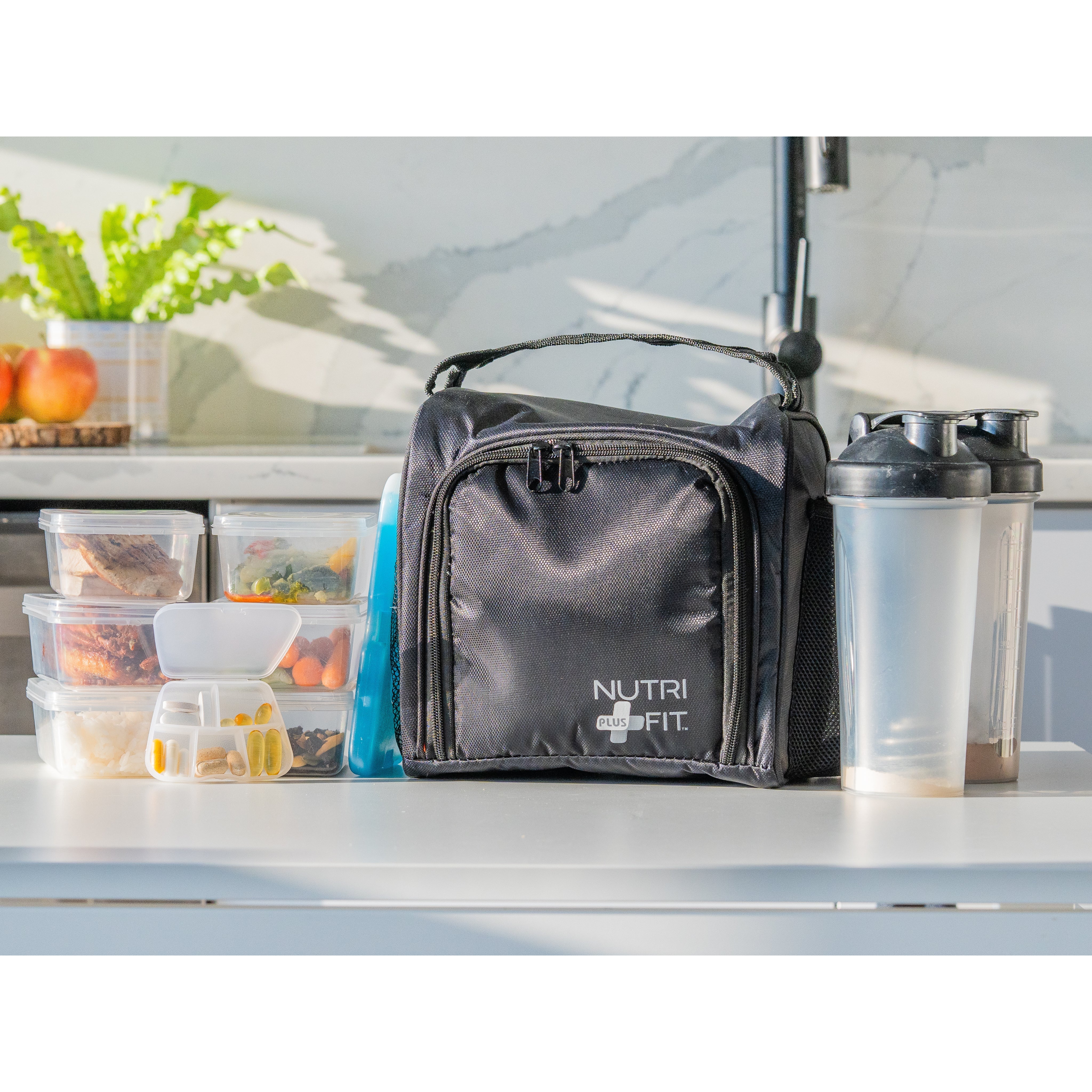 NUTRIFIT Meal Prep Bag for the Active Live Style with 6 food Containers, Shakers, and Vitamin Carrier