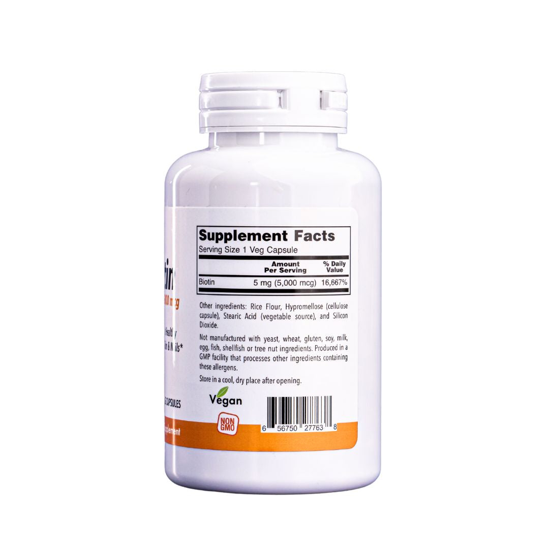 Nutri Plus Fit Supplements, Biotin 5 mg (5,000 mcg), Extra Strength, Energy Production*, 120 Veg Capsules