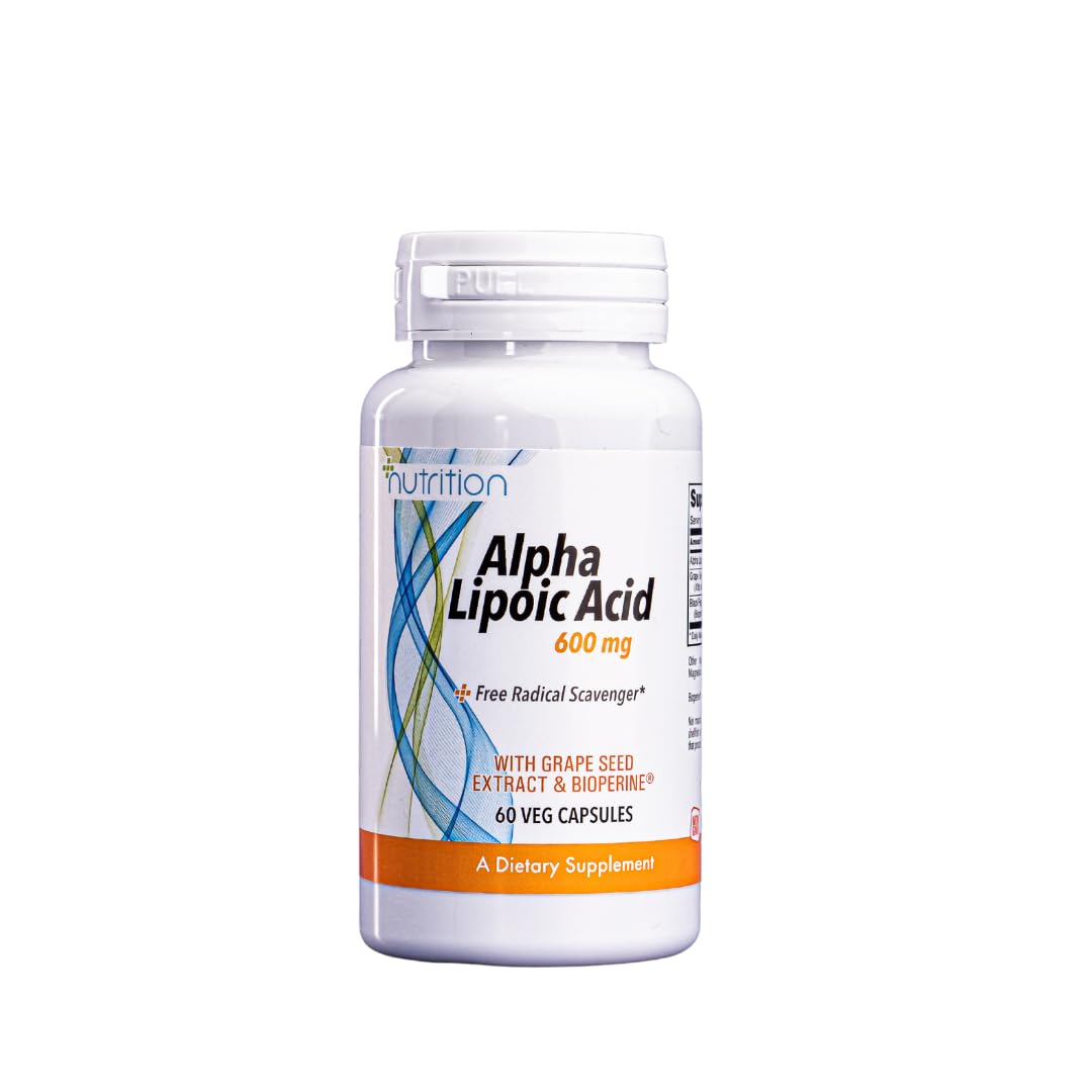 Nutri Plus Fit Alpha Lipoic Acid 600 mg with Grape Seed Extract & Bioperine®, Extra Strength, 60 Veg Capsules