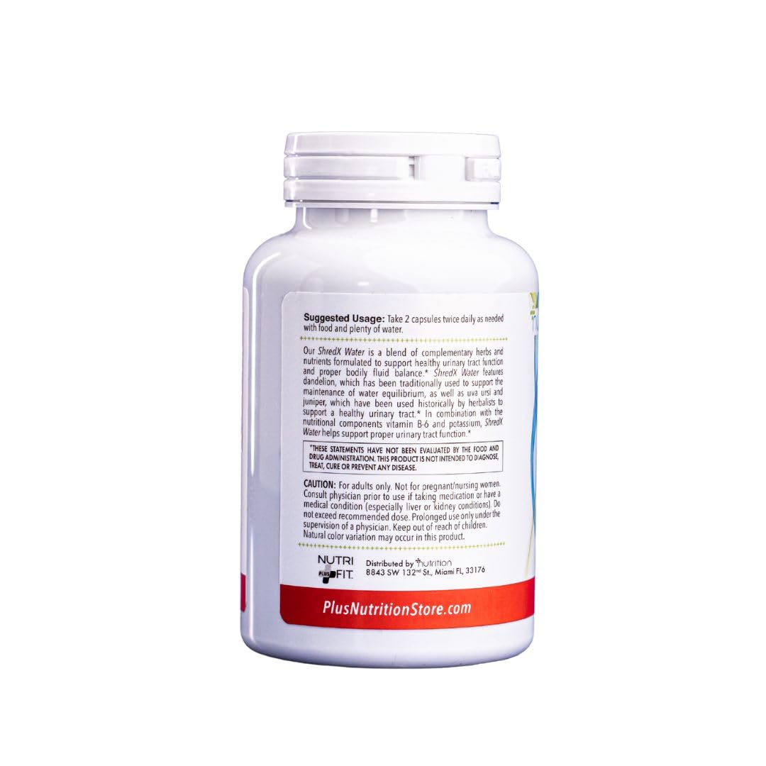 Nutri Plus Fit Shred-X Water™ with Standardized Uva Ursi, Dandelion, Potassium and Vitamin B-6, 100 Veg Capsule