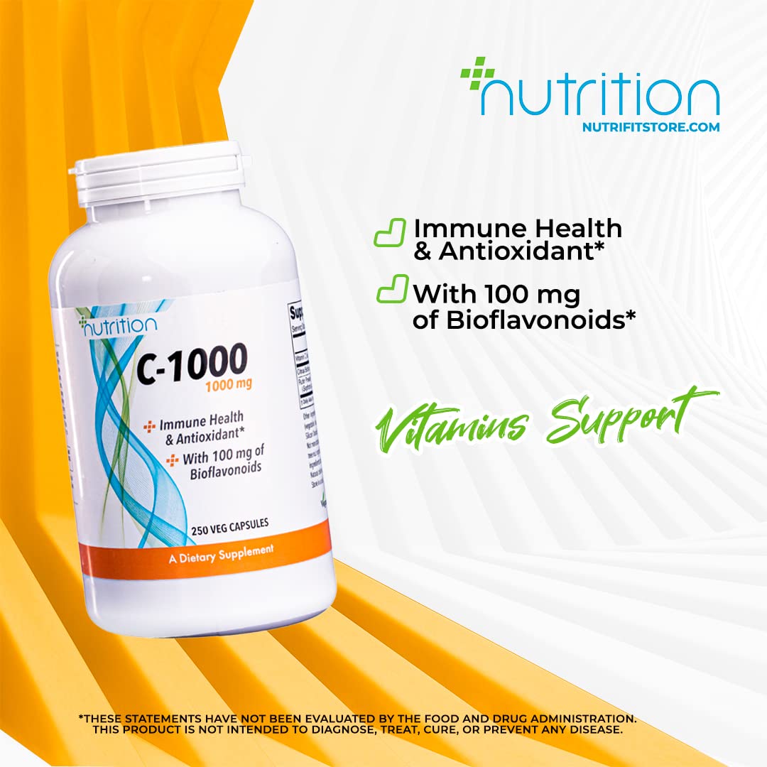 Nutri Plus Fit Vitamin C 1000mg Immune Support & Antioxidants with Bioflavonoids 250 Veg Capsules