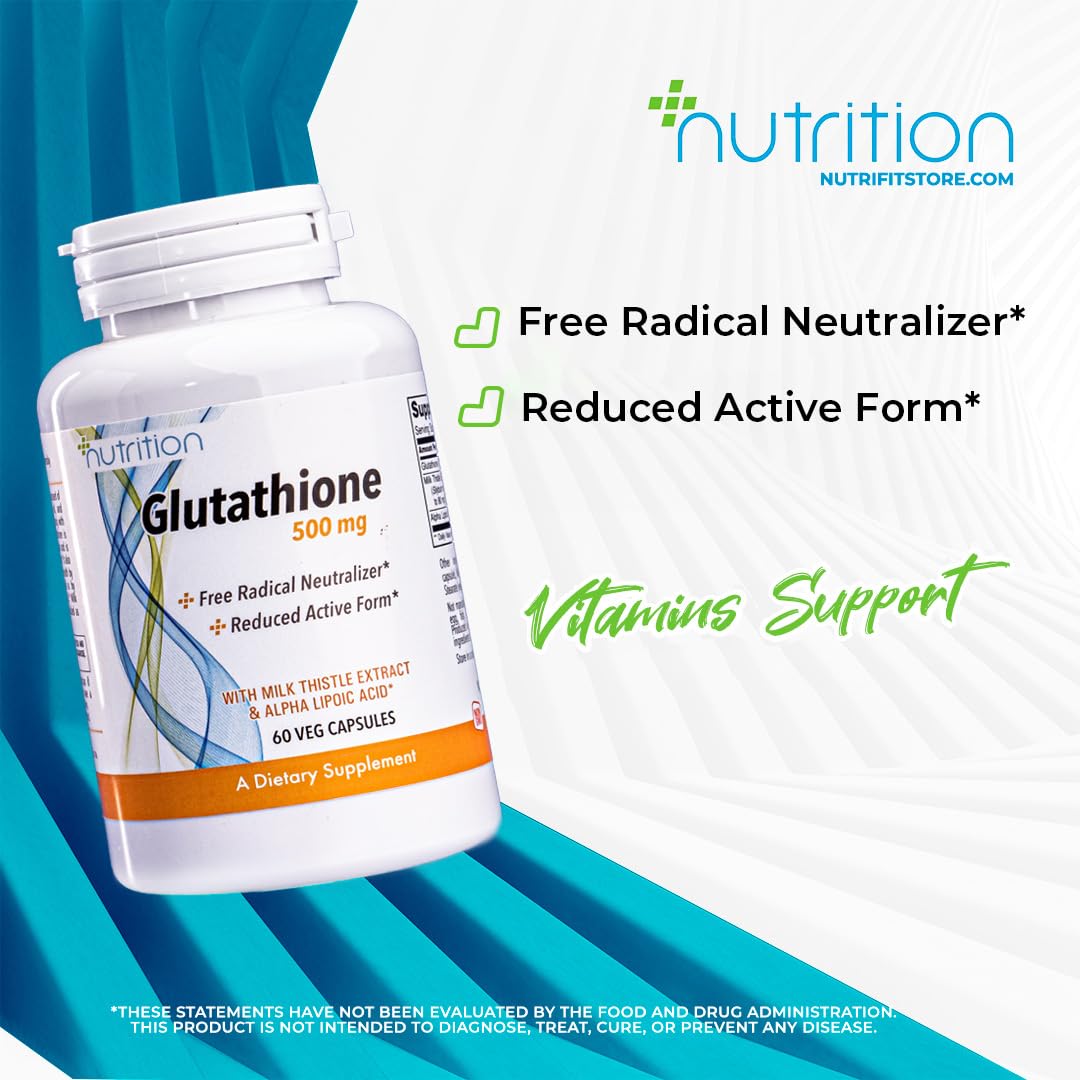 Nutri Plus Fit Glutathione 500 mg, with Alpha Lipoic Acid & Milk Thistle Extract, Pack of 60 Veg Capsules