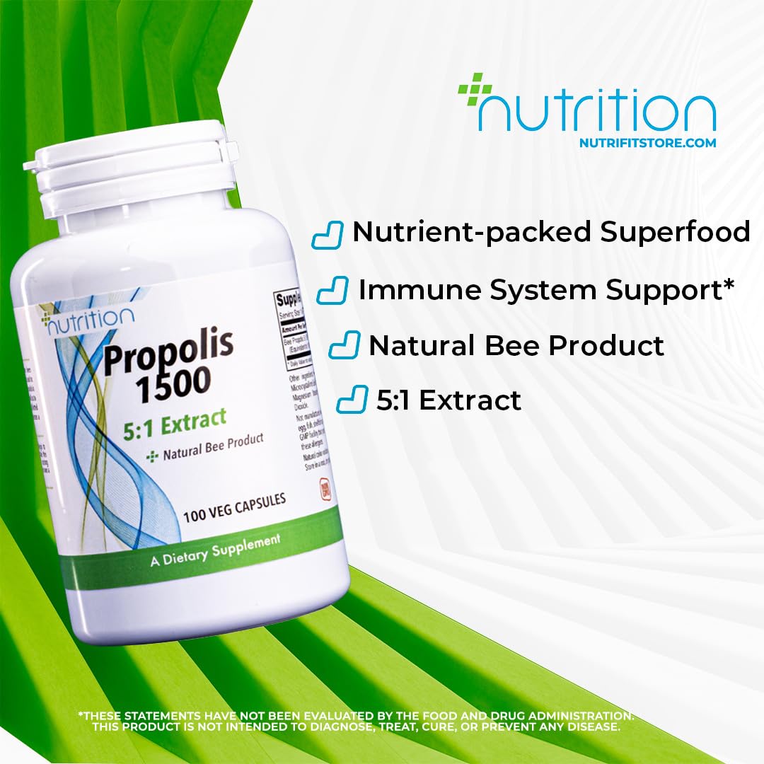 Nutri Plus Fit, Propolis 1,500 mg with 5:1 Concentrate, Natural Bee Product, 100 Veg Capsules