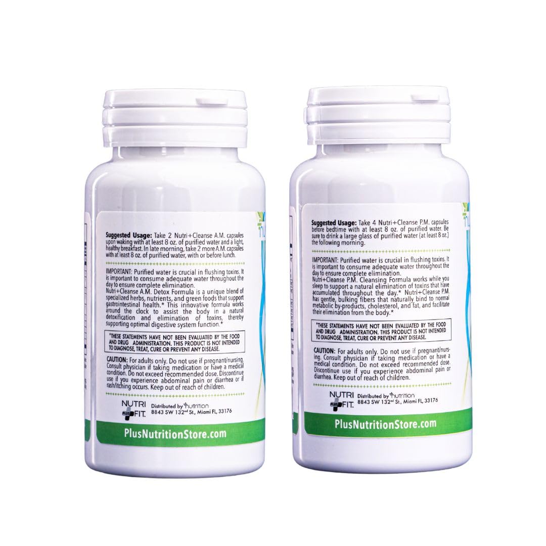 Nutri Plus Fit Set of +Cleanse AM/PM with Unique Blend of Specialized Herbs, Nutrients and Green Foods, 120 Veg Capsules