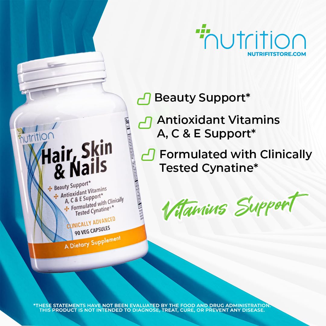 NUTRI Plus Fit, Hair, Skin and Nails, Clinically Advanced, Support with Clinically Tested Cynatine®, 90 Veg Capsule