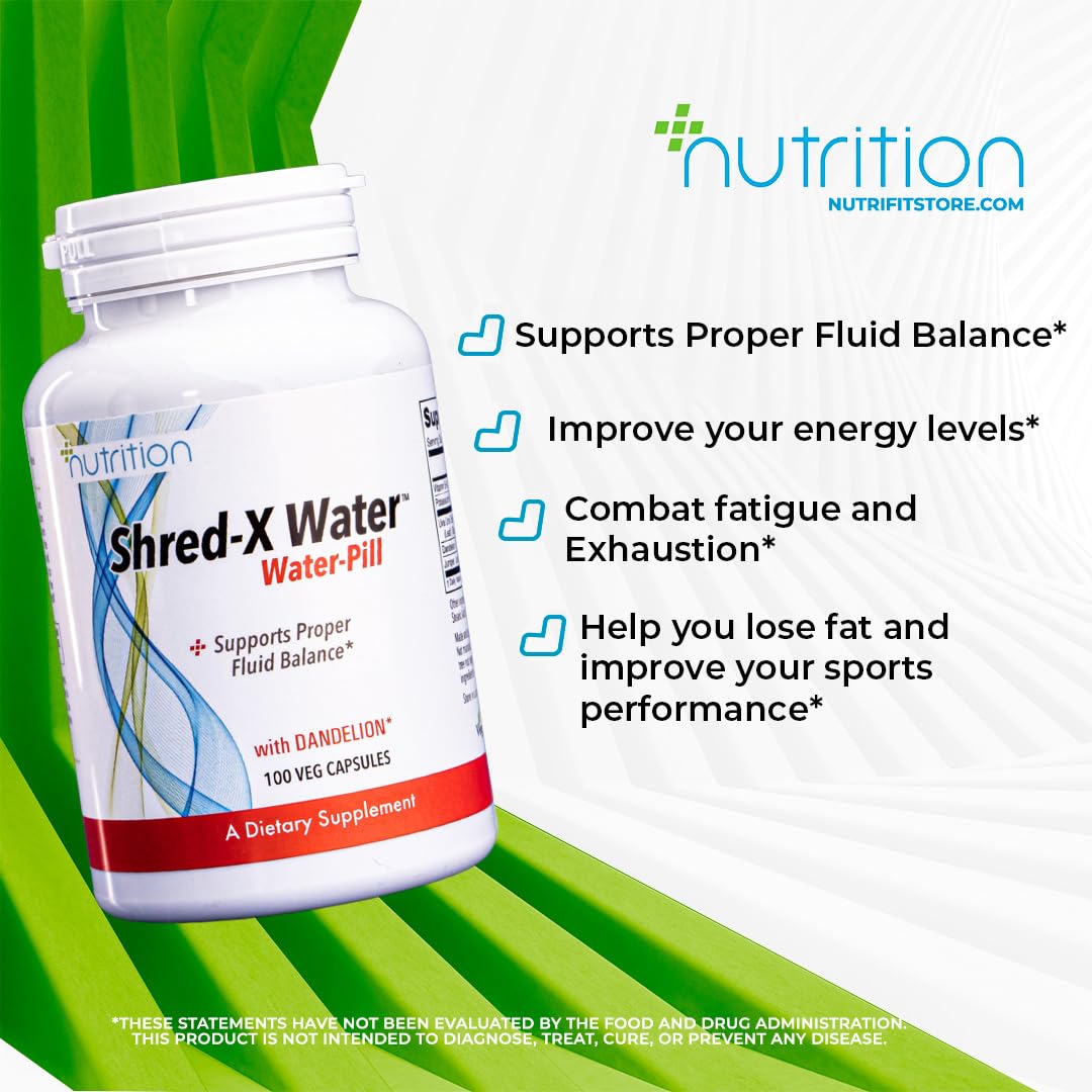 Nutri Plus Fit Shred-X Water™ with Standardized Uva Ursi, Dandelion, Potassium and Vitamin B-6, 100 Veg Capsule