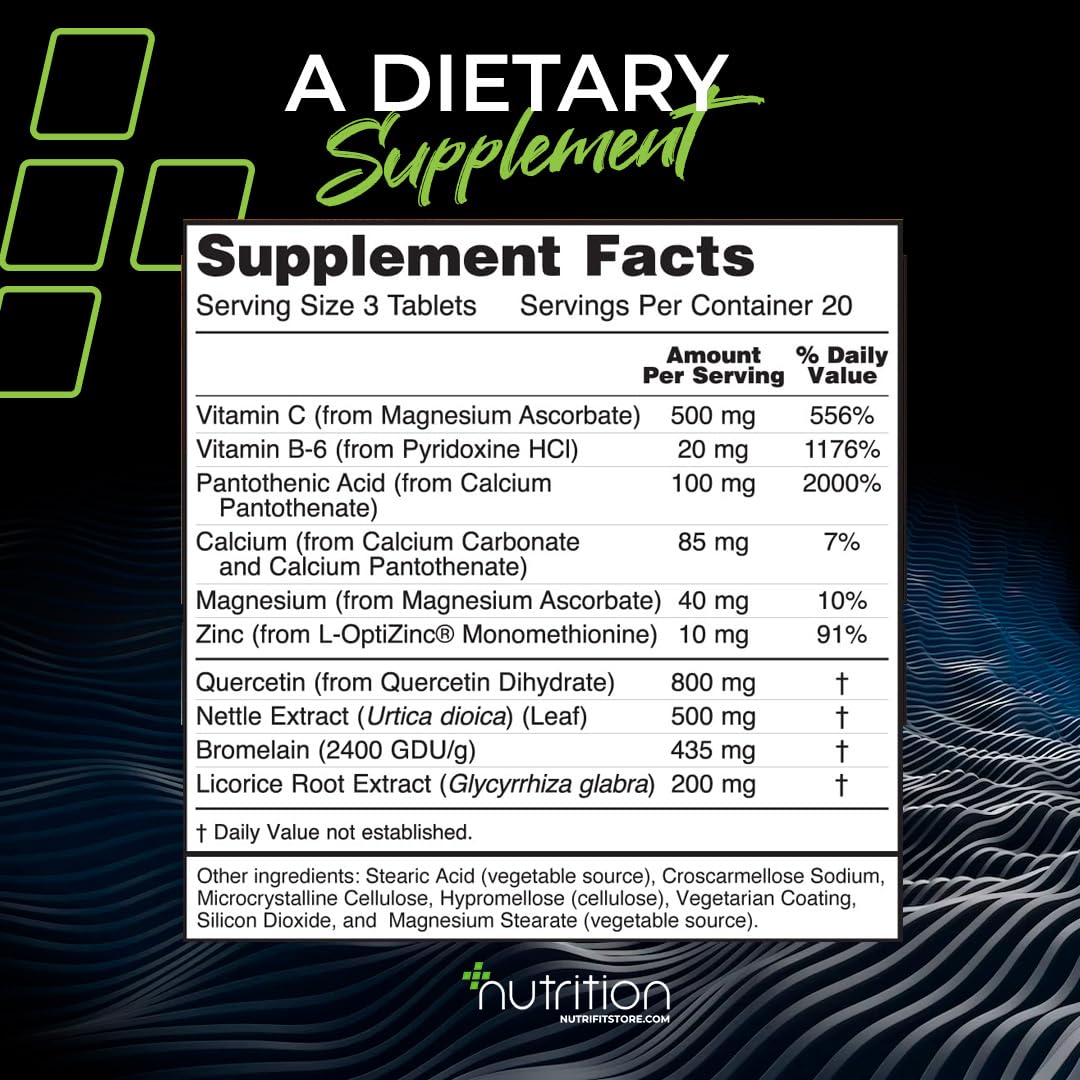 Nutri Plus Fit Respiratory MAX+™ with Quercetin, Vitamin C, Nettle Extract and Bromelain, Respiratory Support*, 60 Tablets