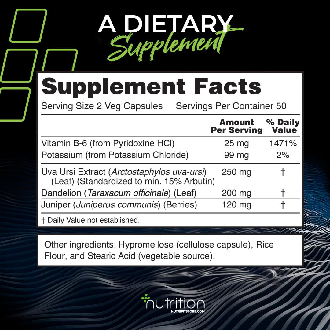Nutri Plus Fit Shred-X Water™ with Standardized Uva Ursi, Dandelion, Potassium and Vitamin B-6, 100 Veg Capsule