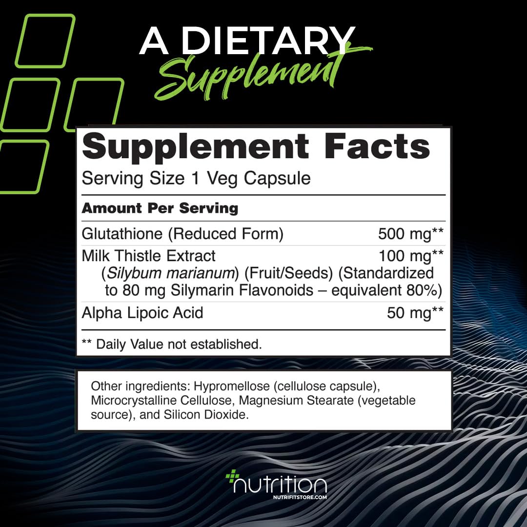 Nutri Plus Fit Glutathione 500 mg, with Alpha Lipoic Acid & Milk Thistle Extract, Pack of 60 Veg Capsules