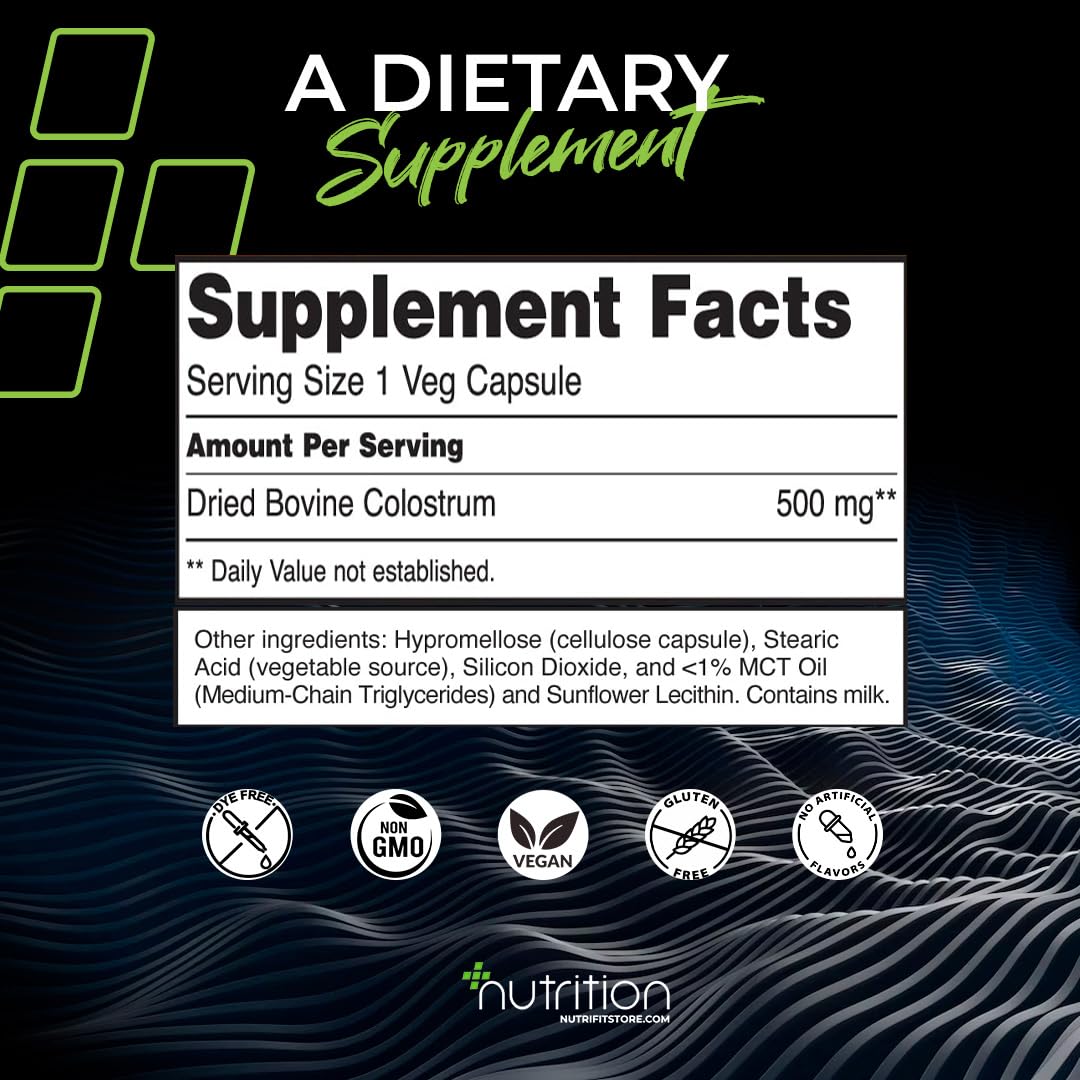 NUTRI Plus Fit, Colostrum 500 mg, Immunity Support | Naturally Occurring Immunoglobulins and Lactoferrin, 120 Veg Capsules