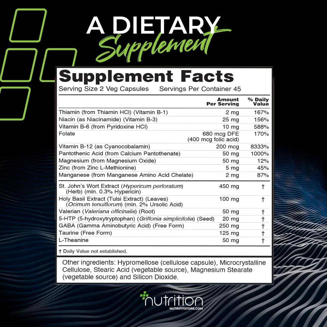 Nutri Plus Fit Stress Away with 450 mg St. John's Wort, Nutrient and Herbal Extracts, 90 Veg Capsules