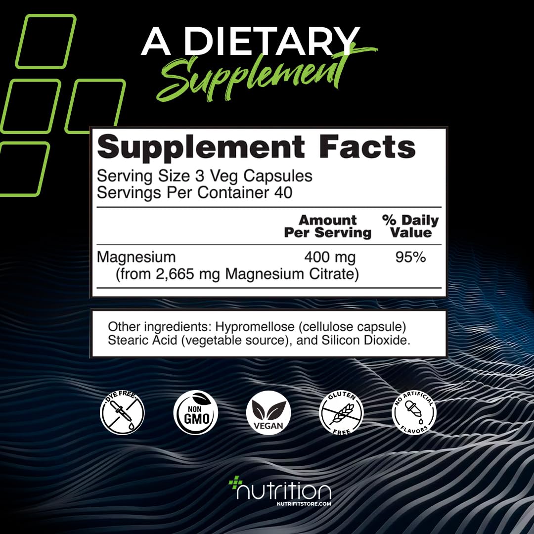 Nutri Plus Fit Magnesium Citrate, 400 Milligram 120 Veg Capsules V Brand: NUTRI PLUS FIT