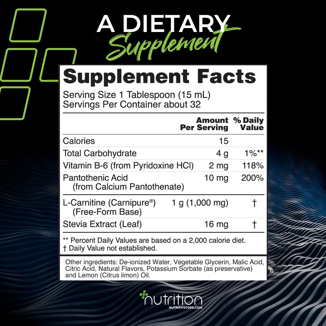 NUTRI Plus Fit, L-Carnitine Highly Body Absorption, Plus Vitamin B6 , 1000MG Citrus Flavor, 16 Oz