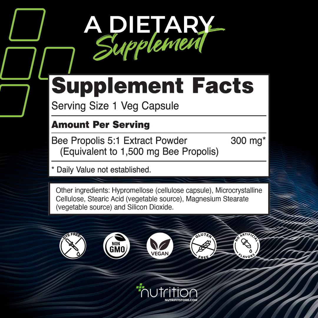 Nutri Plus Fit, Propolis 1,500 mg with 5:1 Concentrate, Natural Bee Product, 100 Veg Capsules