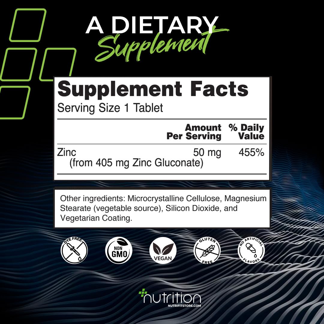 Nutri Plus Fit Zinc Gluconate Supplements 50MG Immune system 100 Vegan Tablets
