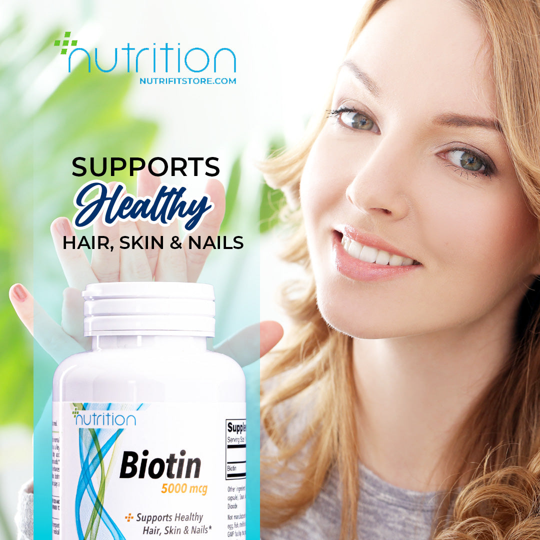 Nutri Plus Fit Supplements, Biotin 5 mg (5,000 mcg), Extra Strength, Energy Production*, 120 Veg Capsules