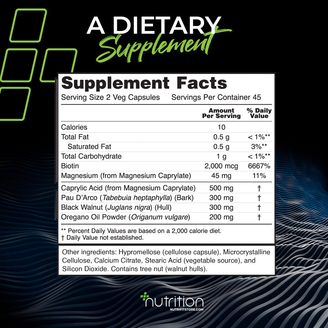 Nutri Plus Fit Candida Support with Pau D'Arco, Oregano Oil, Black Walnut & Caprylic Acid, 90 Veg Capsules