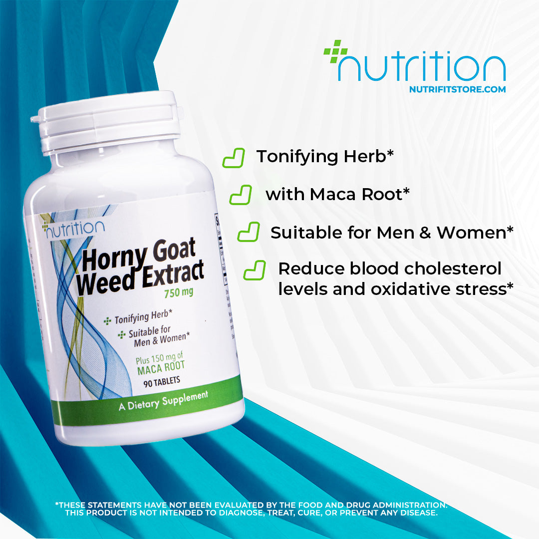 Nutri Plus Fit Horny Goat Weed Extract 750 mg Plus 150 mg of Maca Root, Tonifying Herb*, 90 Tablets