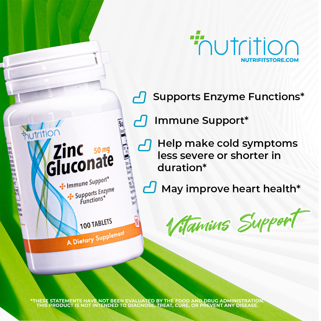 Nutri Plus Fit Zinc Picolinate 50MG - Support Enzyme functions, Immune Support 60 Vegan Tablets