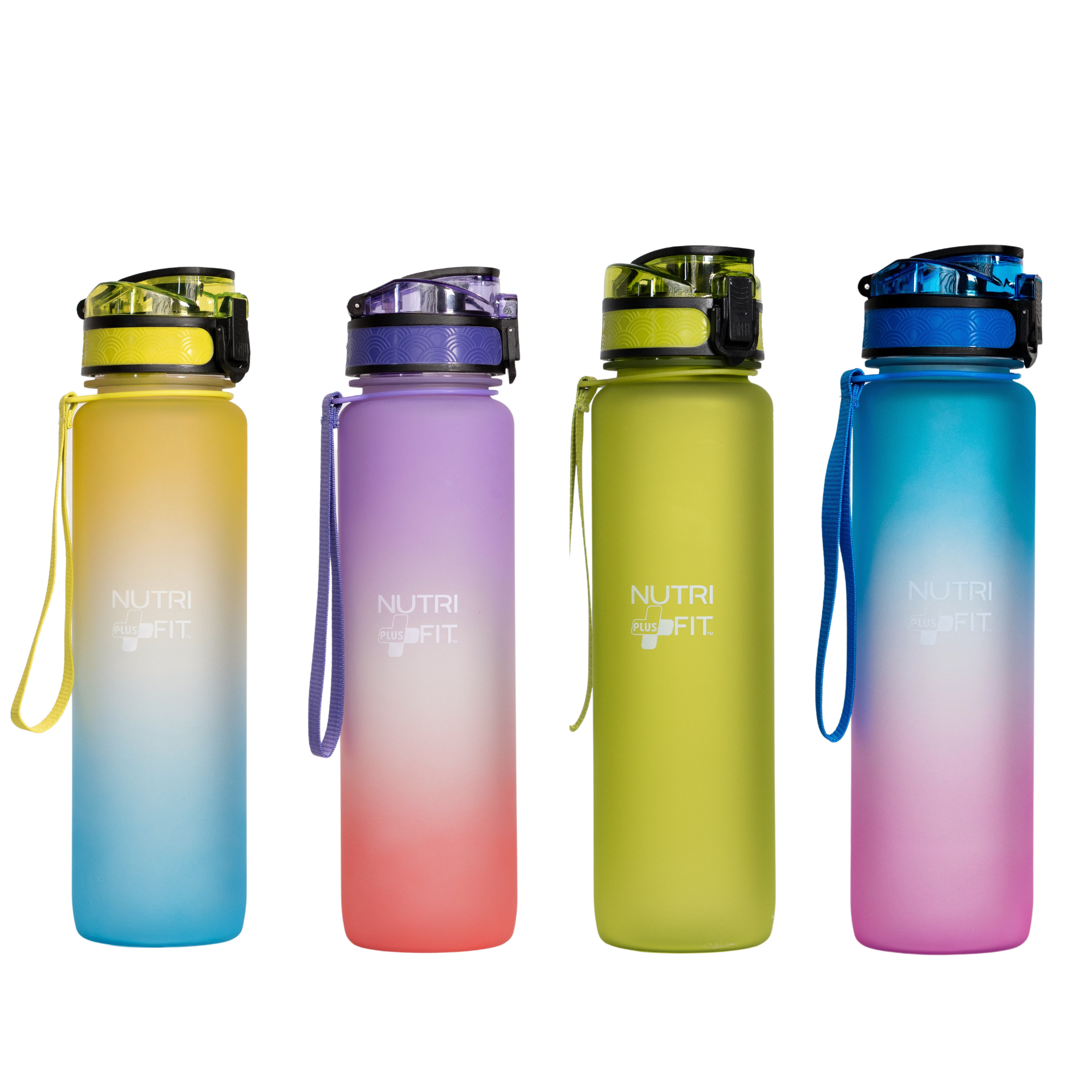 NutriFit Plus Hydration Water Bottle for everyday use 32oz - BPA Free - Leak Proof System - Time Markers - Multi Colors