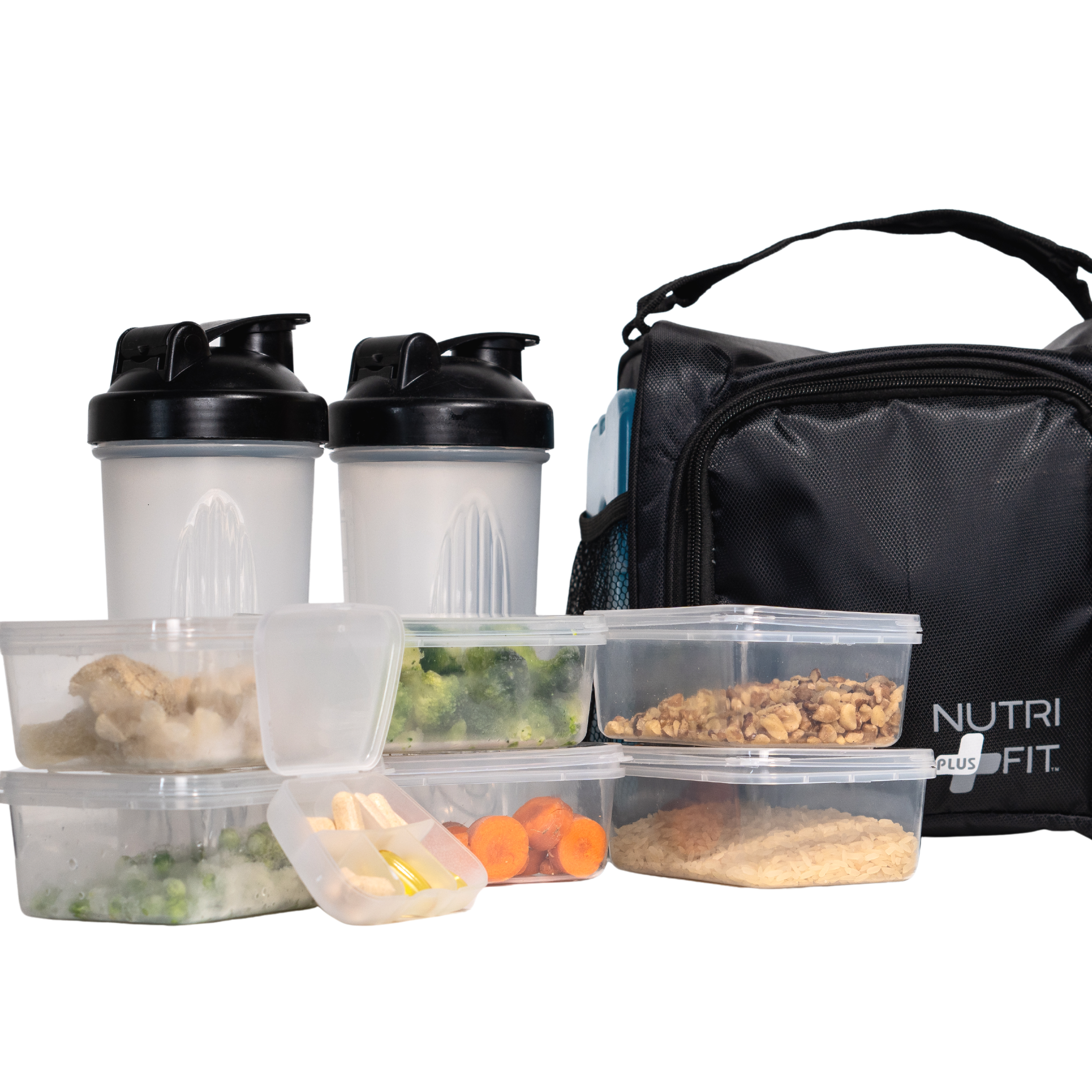 NUTRIFIT Meal Prep Bag for the Active Live Style with 6 food Containers, Shakers, and Vitamin Carrier