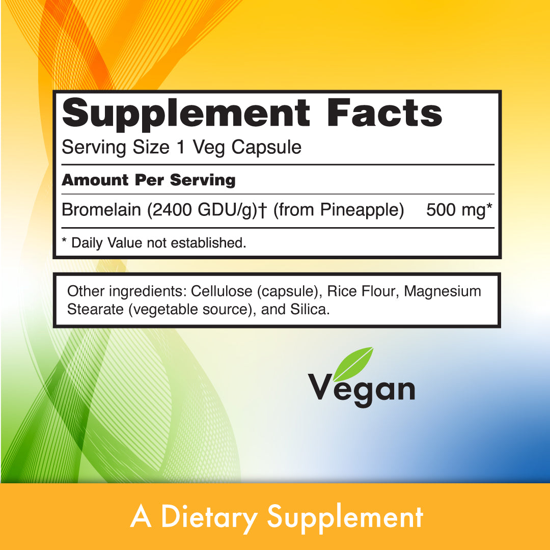 Nutri Plus Fit Bromelain 500 mg, 120 Veg Capsules - Natural Pineapple, Proteolytic Enzyme Supplement, 2400 GDU