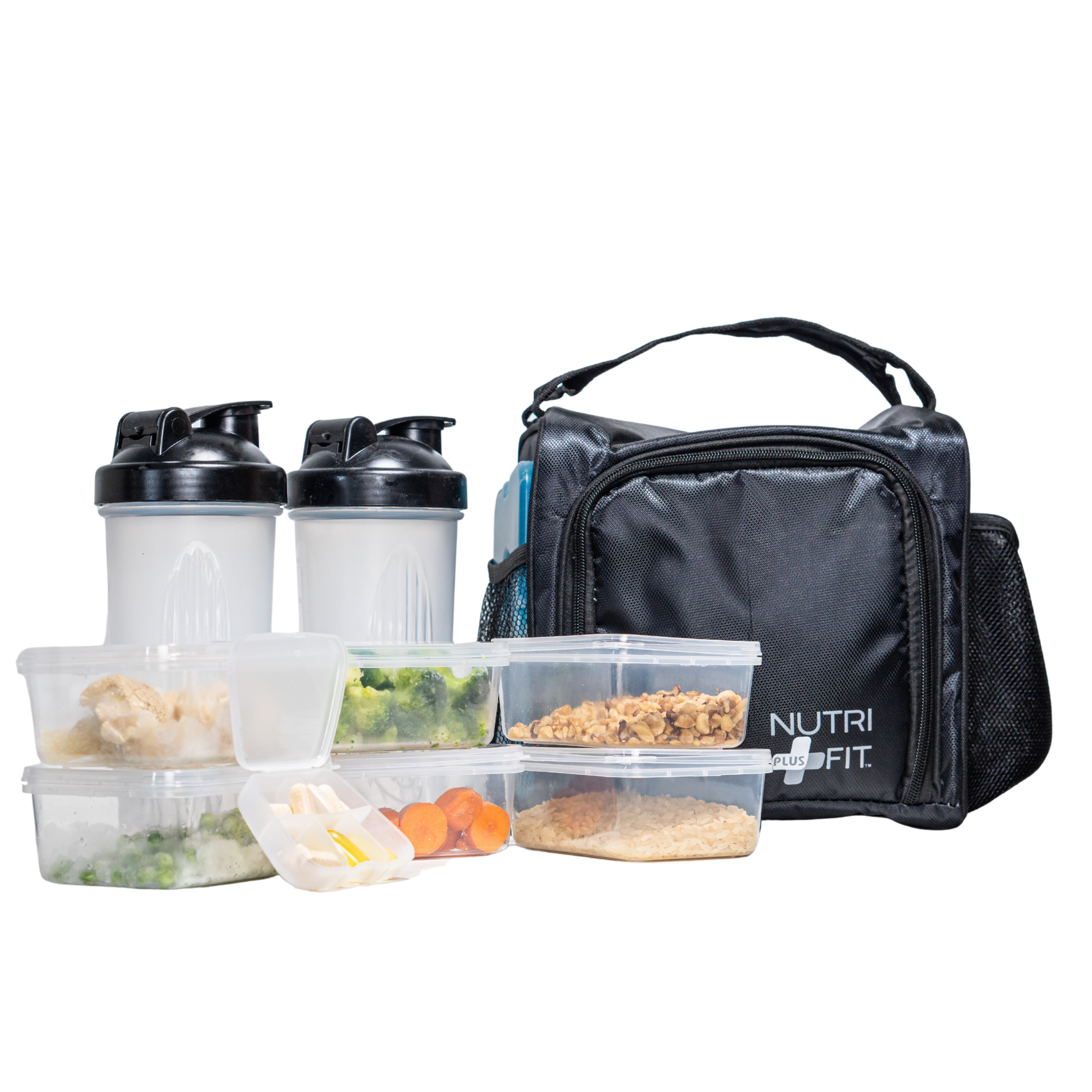 NUTRIFIT Meal Prep Bag for the Active Live Style with 6 food Containers, Shakers, and Vitamin Carrier